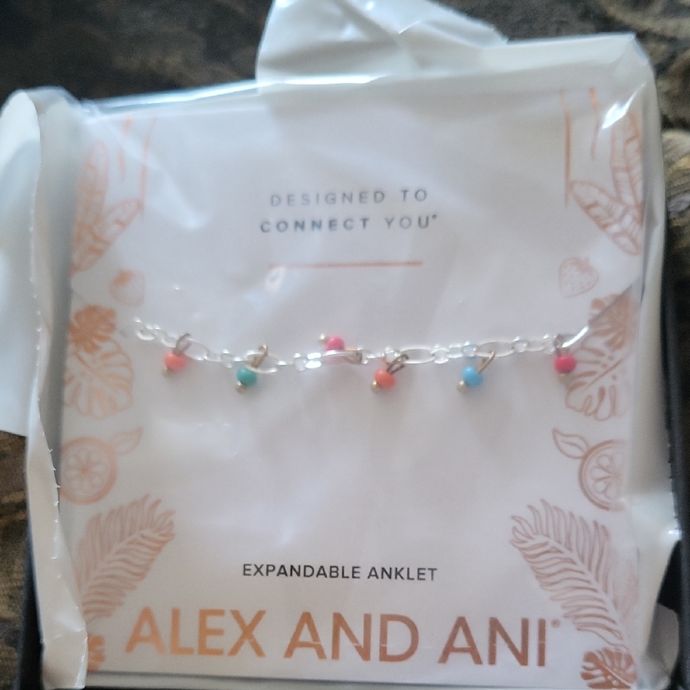 Alex and Ani Silver Anklet with Multicolor Beads